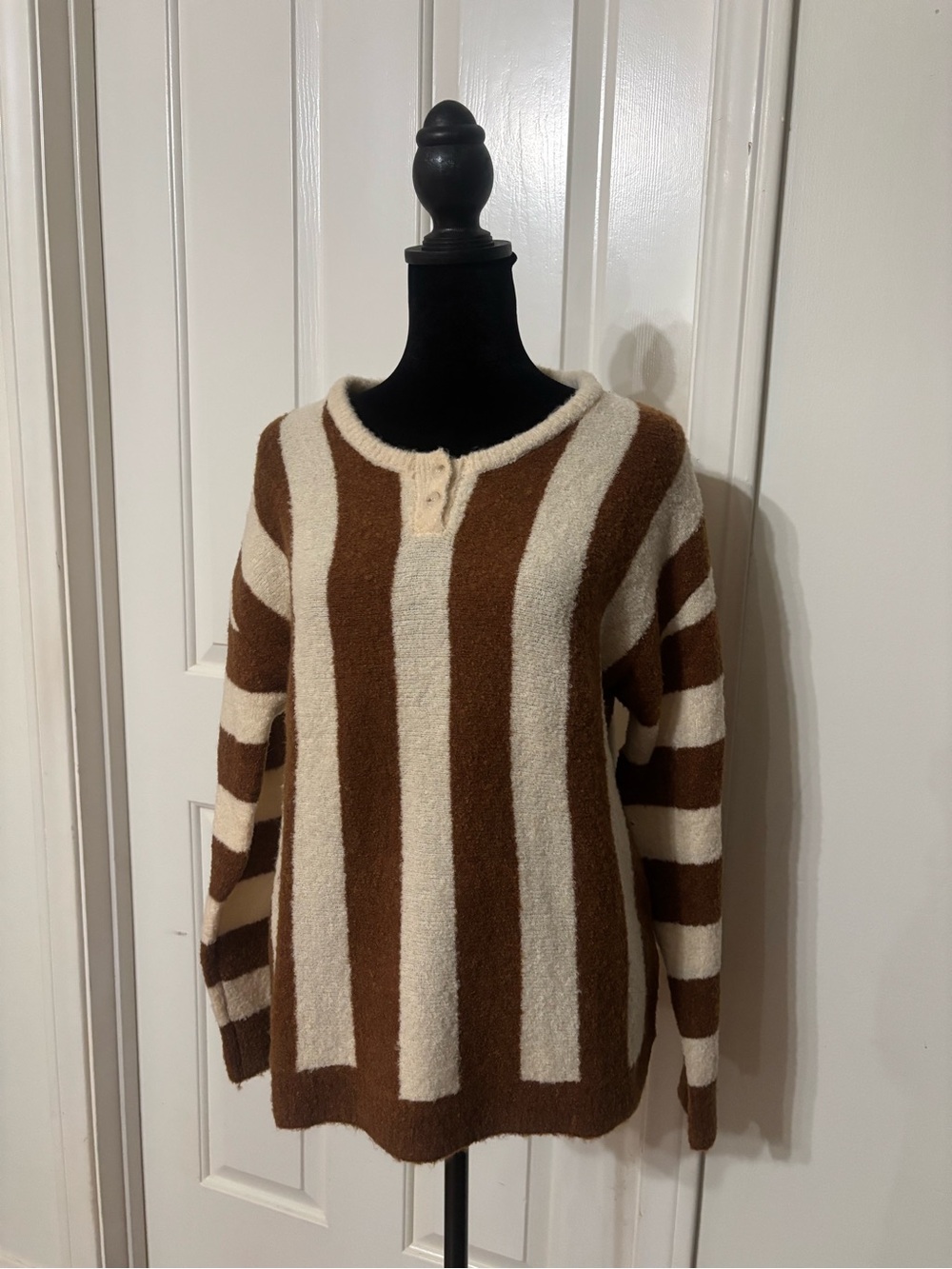 Callahan Brown and Cream Striped Crewneck Sweater